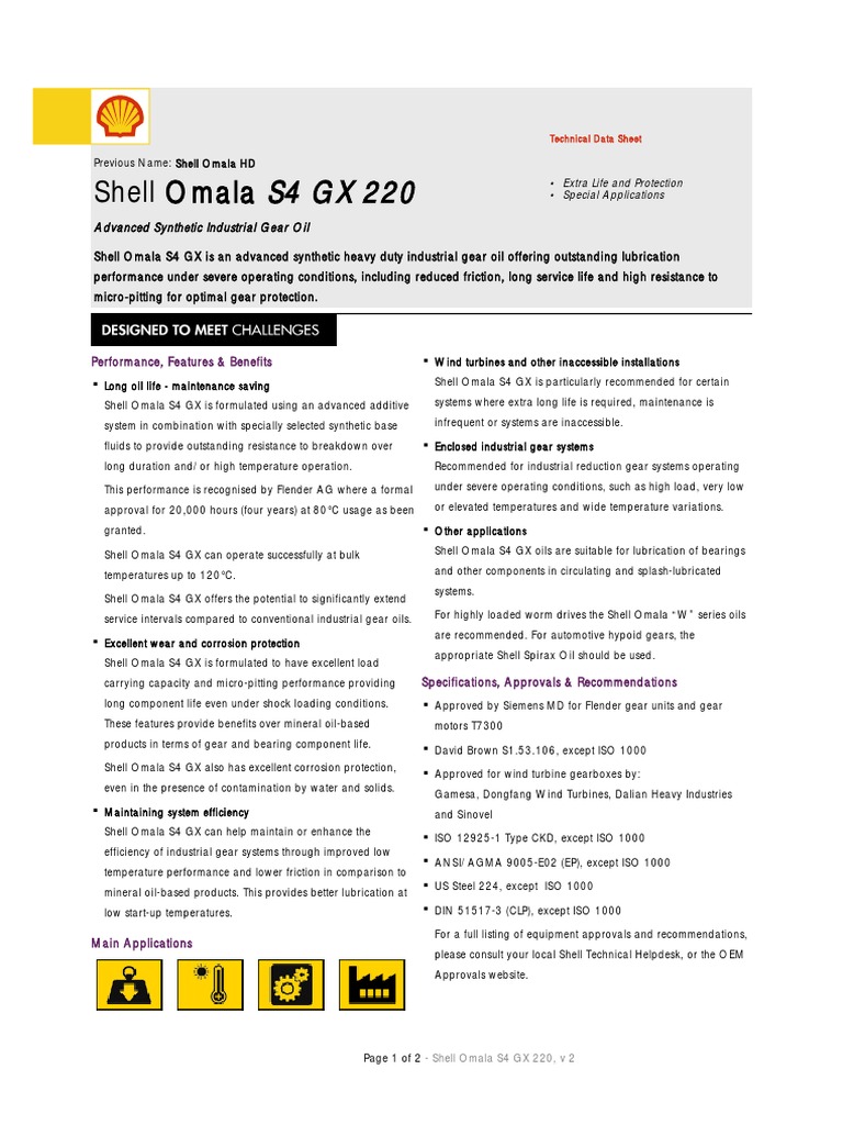 Shell Omala S4 GX 220 (En) TDS v2 | PDF | Gear | Motor Oil
