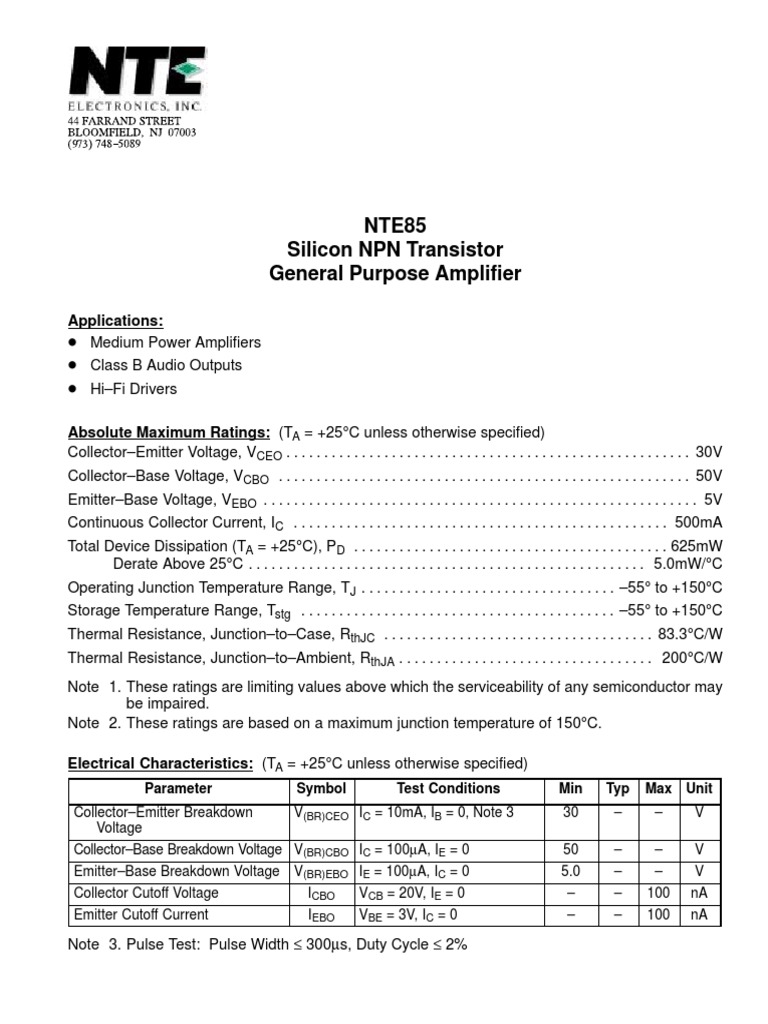 NPN Transistor Specs for Engineers | PDF | Computers | Technology ...