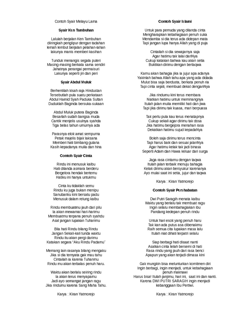 Contoh Syair Melayu Lama Pdf