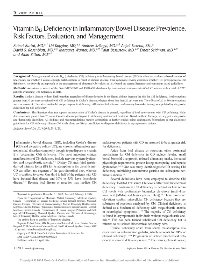 Vitamin B12 Deficiency in Inflammatory Bowel.18 Inflammatory Bowel