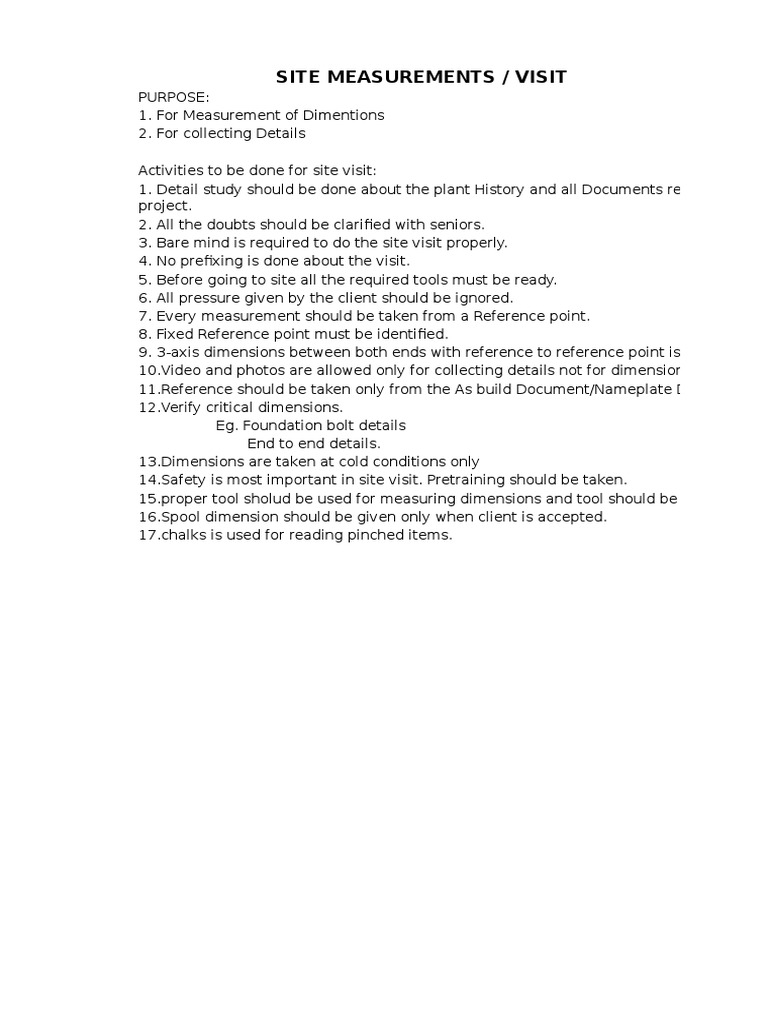 Site Visit Measurement Guidelines | PDF