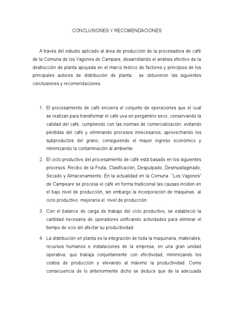 Conclusiones y Recomendaciones Proyecto Distribucion | PDF | café |  Distribución (comercial)