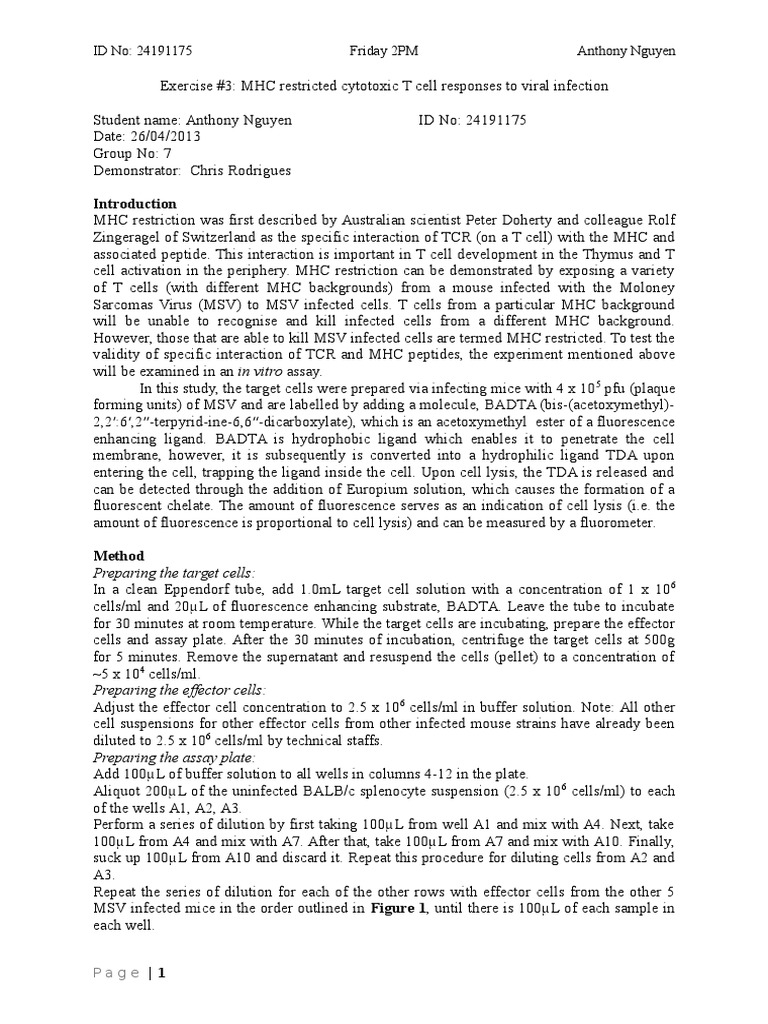 MHC Restricted Cytotoxic T Cell Responses To Viral Infection | PDF ...