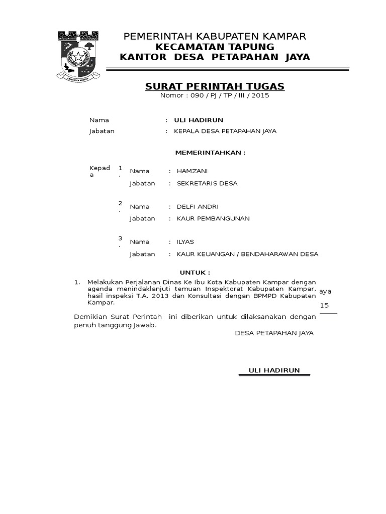 Contoh Surat Perintah Tugas