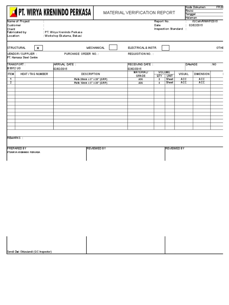 Material Checklist PDF