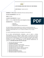 Informe Mensual de Rehabiliatacion Fisica de Sor Maria Piedad
