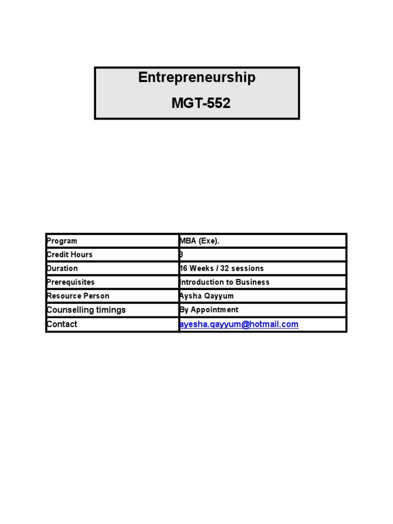 Course Outline Entrepreneurship | PDF | Entrepreneurship | Strategic ...