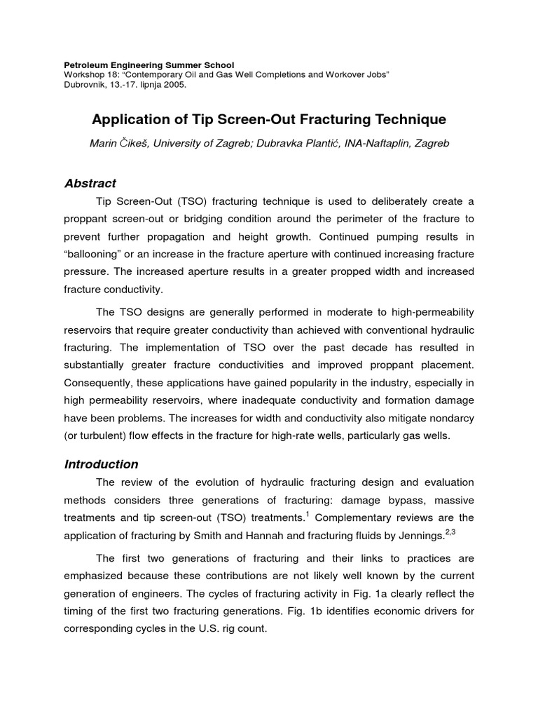 Tip Screen-Out Fracturing Overview | PDF | Hydraulic Fracturing ...
