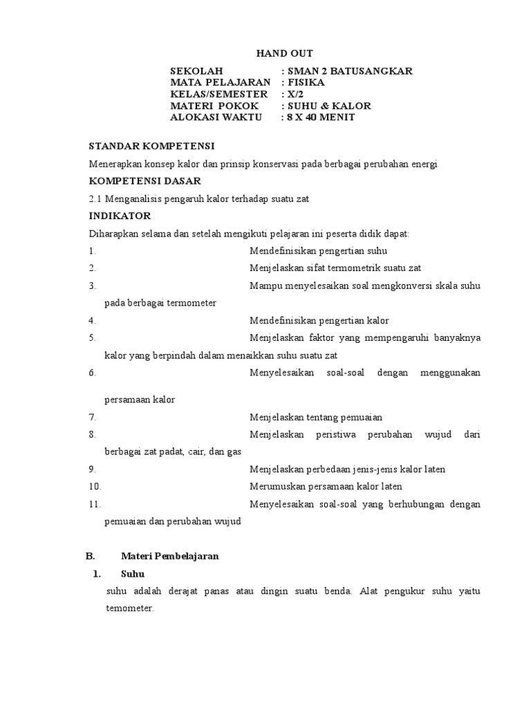 Hand Out Suhu Dan Kalor