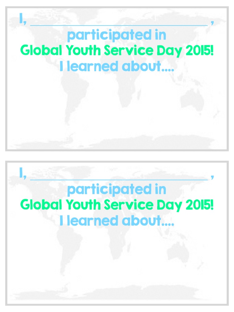 Global Youth Service Day 2015 Participation | PDF | Self-Improvement ...