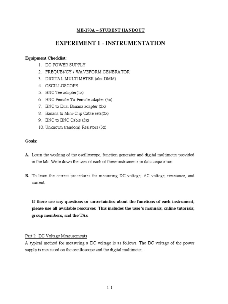 Instrumentation Lab Experiment Guide | PDF | Amplitude | Power Supply