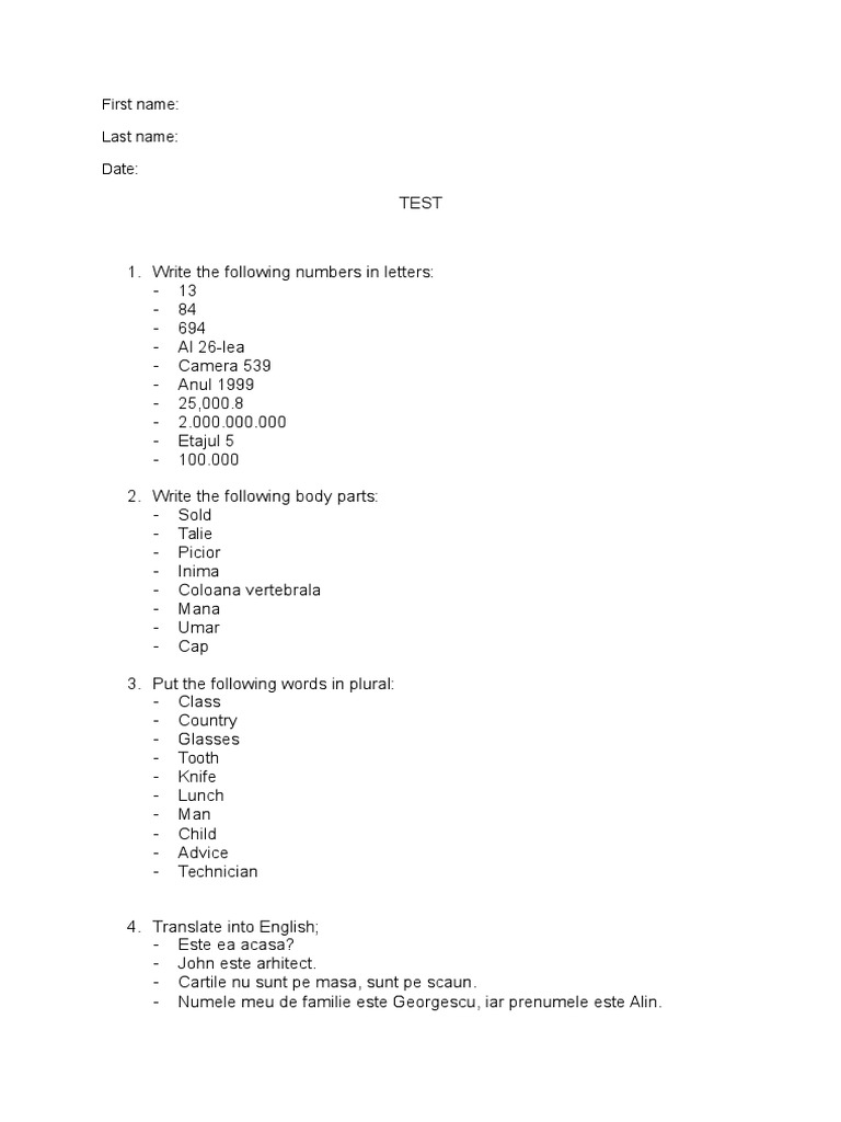 First Name: Last Name: Date | PDF | Language Arts & Discipline ...