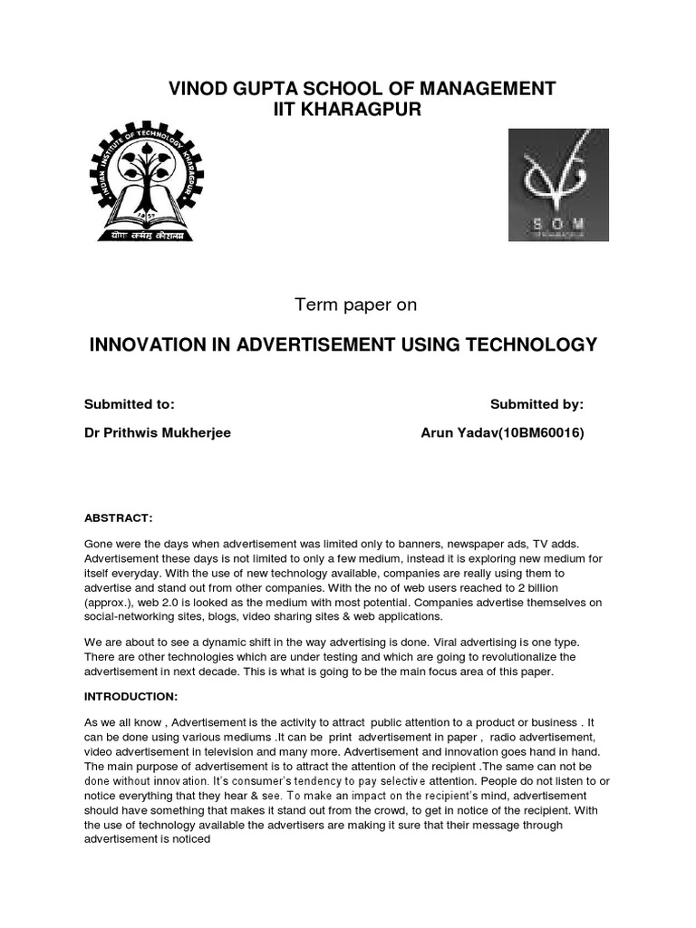 Vinod Gupta School of Management Iit Kharagpur: Term Paper On ...