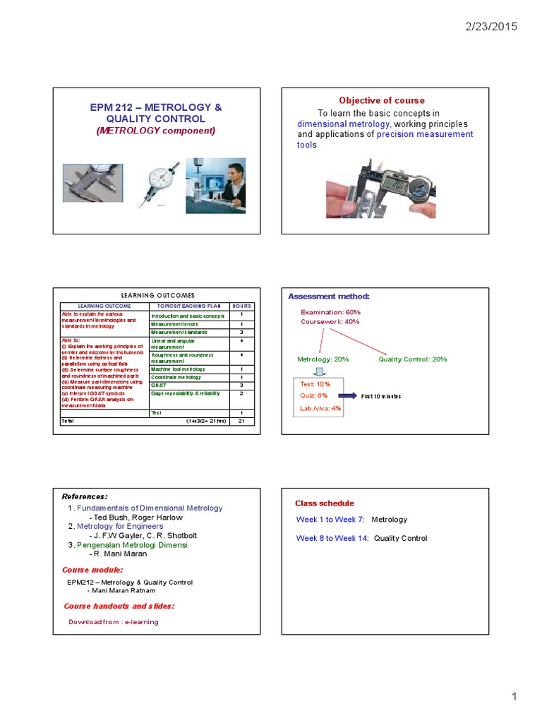 Metrology & Quality Control Course Overview | PDF | Accuracy And ...