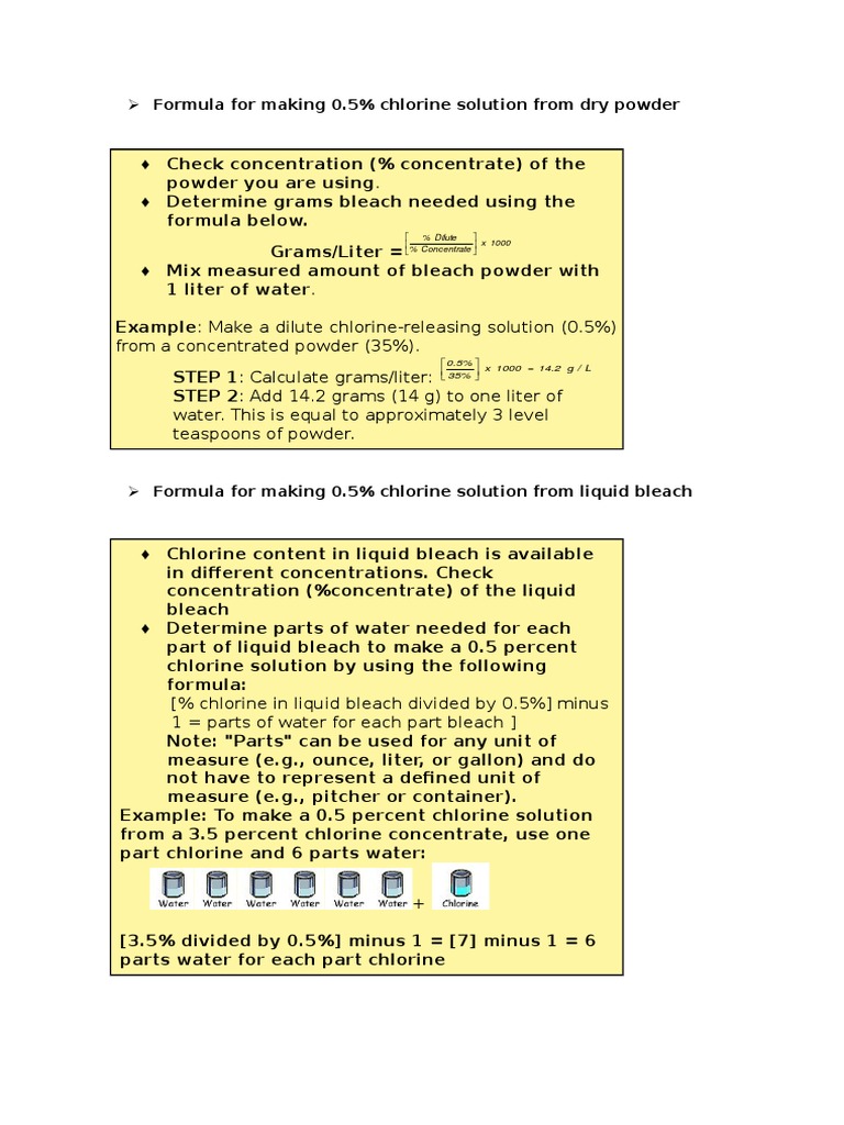 Formula For Making Chlorine Solution