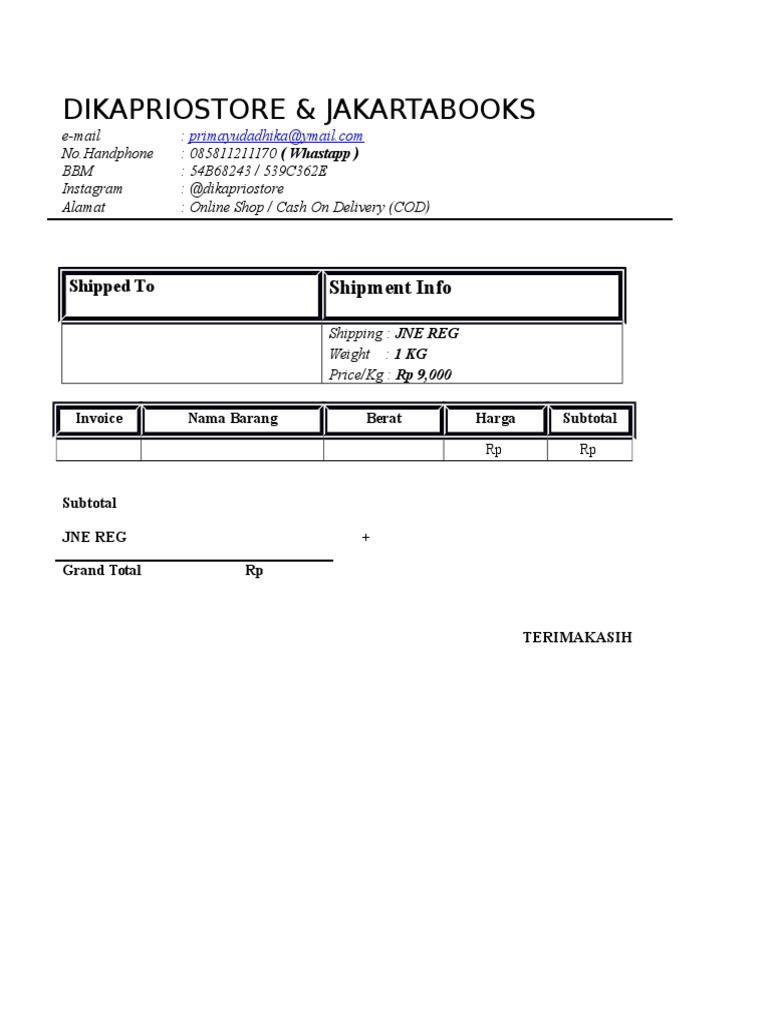 Online Shopping Invoice for DIKAPRIOSTORE | PDF | Business