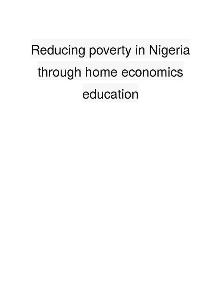 Reducing Poverty in Nigeria Through Home Economics Education | PDF ...
