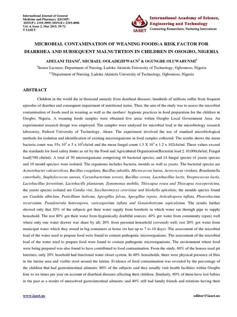 Medicine - Ijgmp - Microbial Contamination of Weaning Foods - Adelani ...