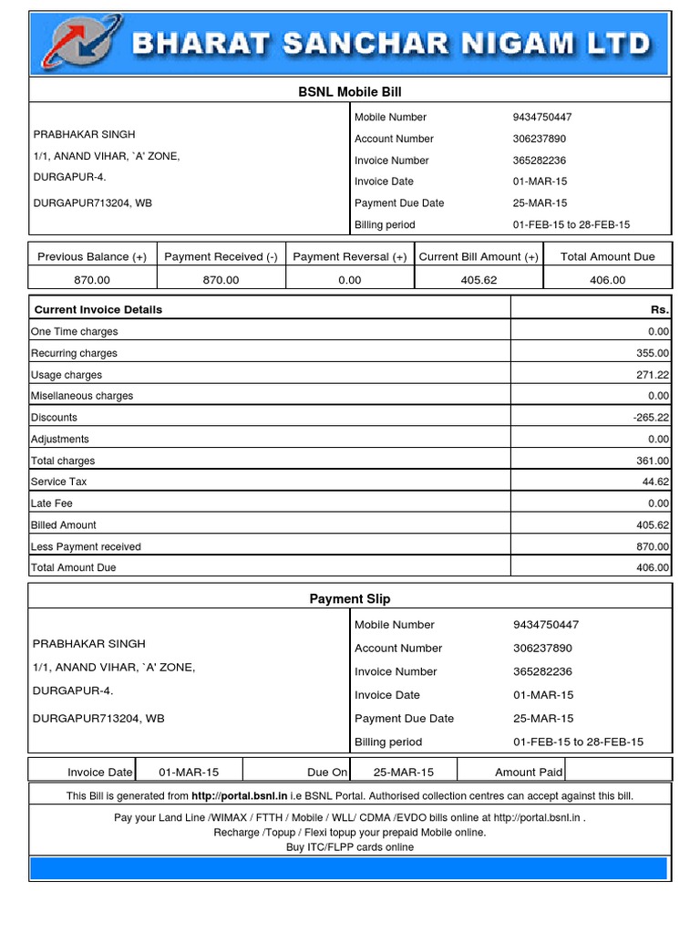 GSM Invoice April BSNL | PDF