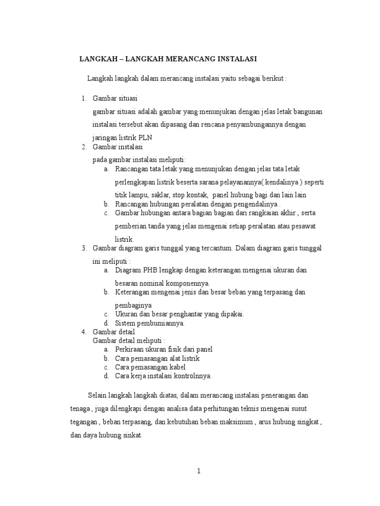 Makalah Perancangan Instalasi Listrik 1 Fasa