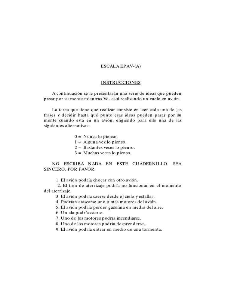 Escala de Expectativas de Peligro y Ansiedad para El Miedo A Volar ...