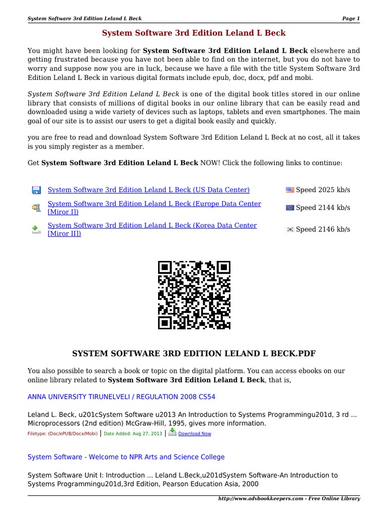 System Software 3rd Edition Download | PDF | E Books | Media Technology