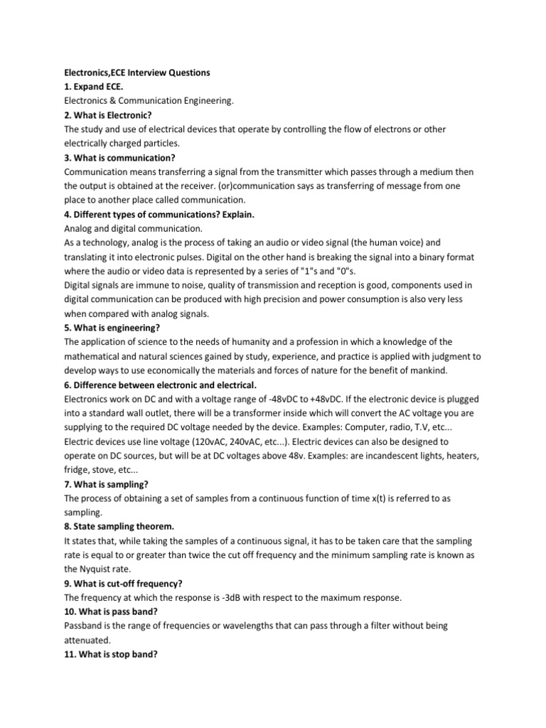 Electronics Interview Questions | PDF