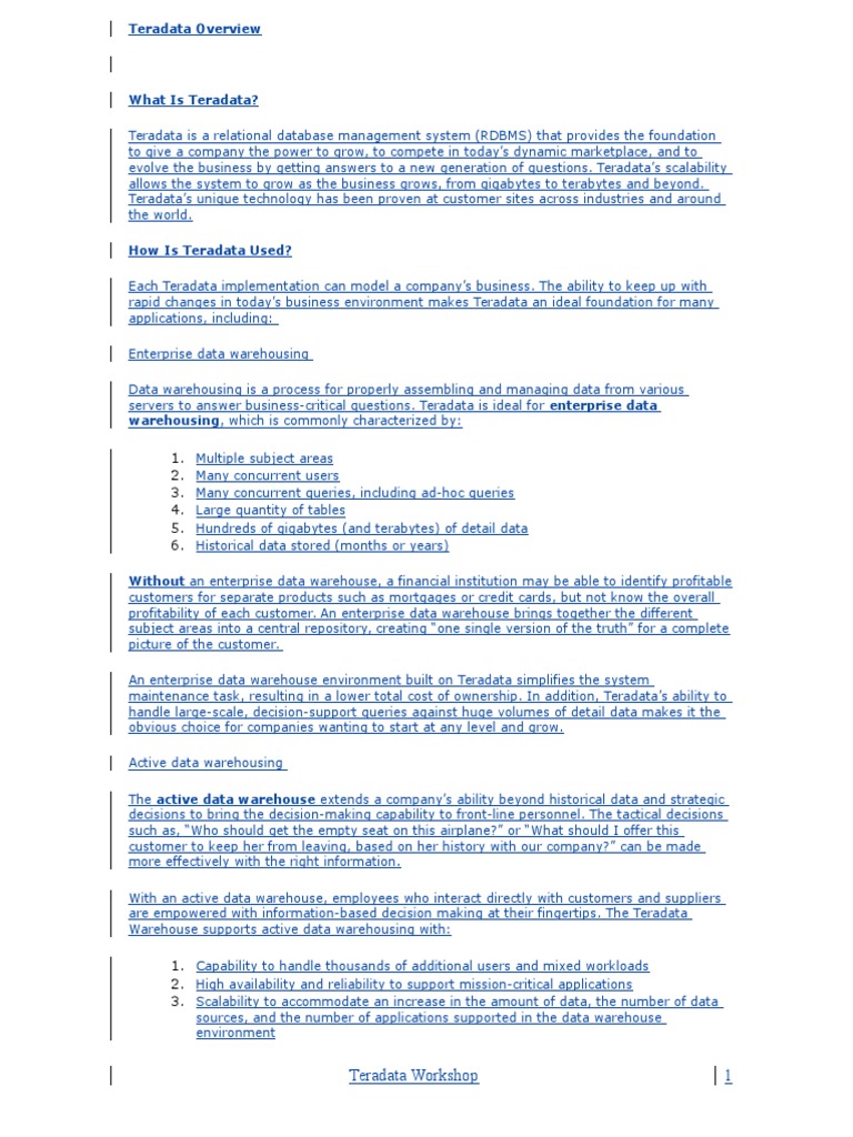 Tera Data | PDF | Relational Model | Relational Database