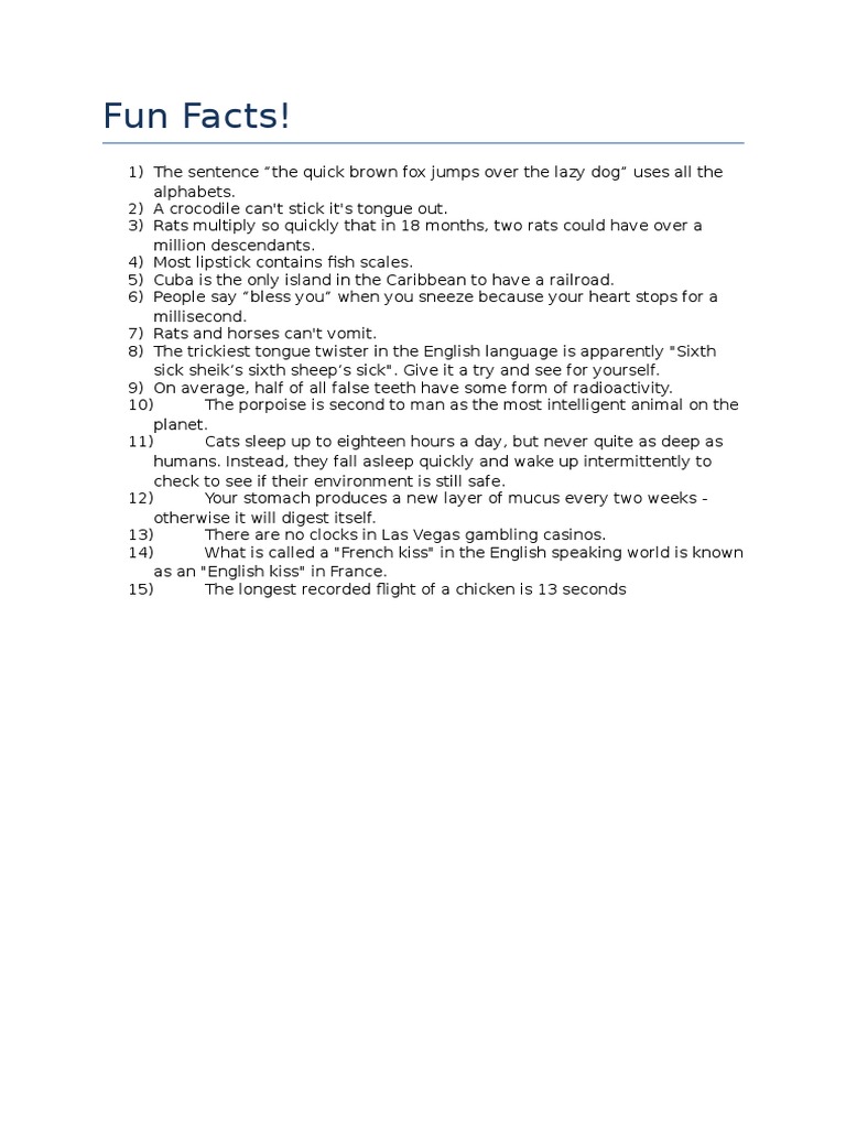 Fun and Unusual Facts Compilation | PDF