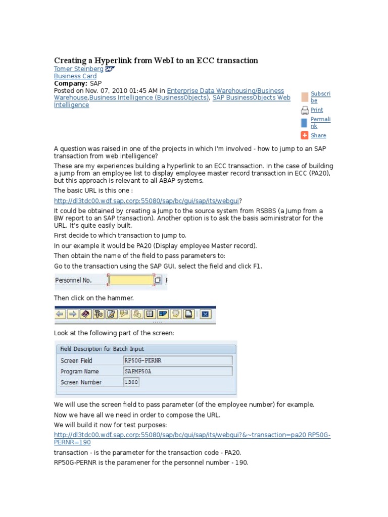 Creating A Hyperlink From WebI To An ECC Transaction | PDF | Hyperlink ...