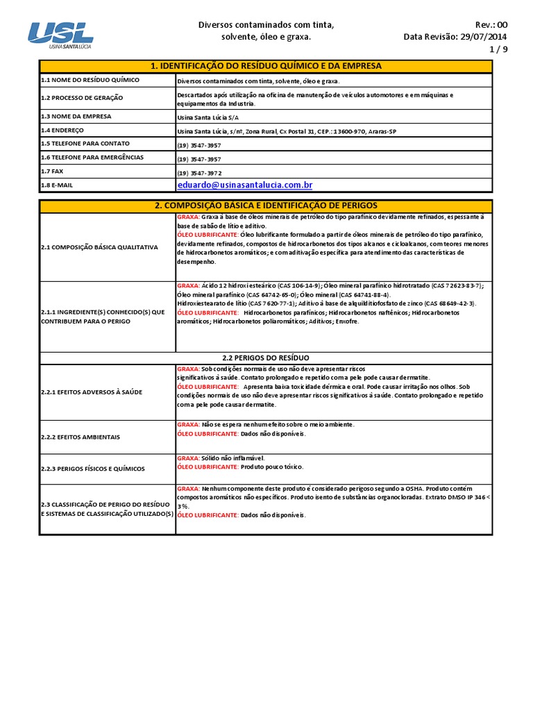 Resíduos Contaminados: Óleo e Graxa | PDF | Embalagem e rotulagem ...