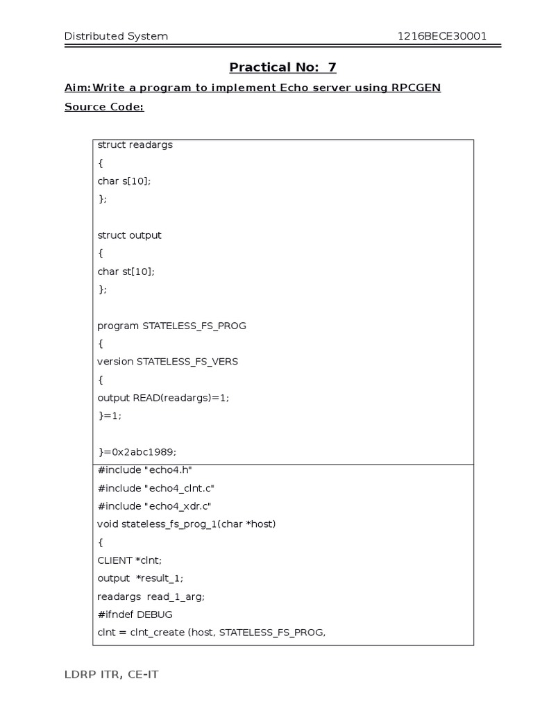 Echo Server Implementation with RPCGEN | PDF | Computers | Technology ...
