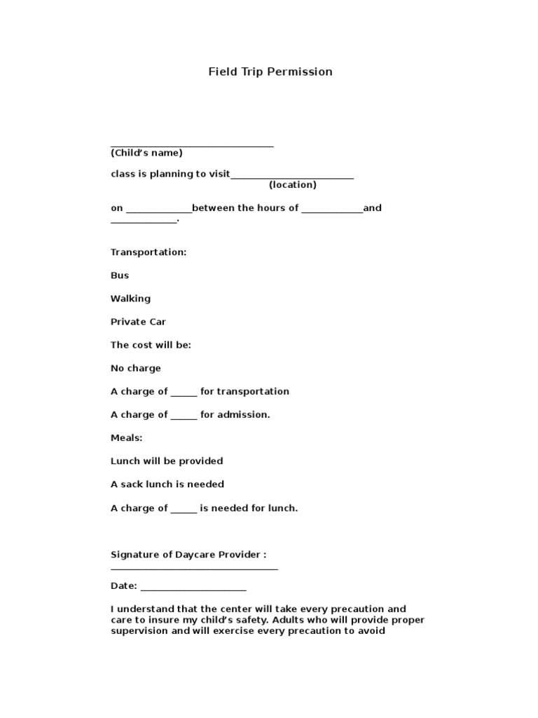 Field Trip Permission Form Template | PDF
