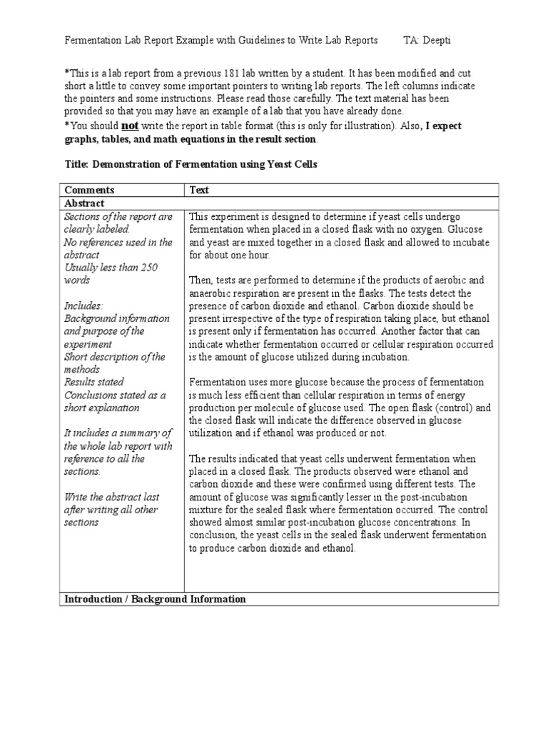 Fermentation Lab Report Example With Guidelines To Write Lab Reports PDF