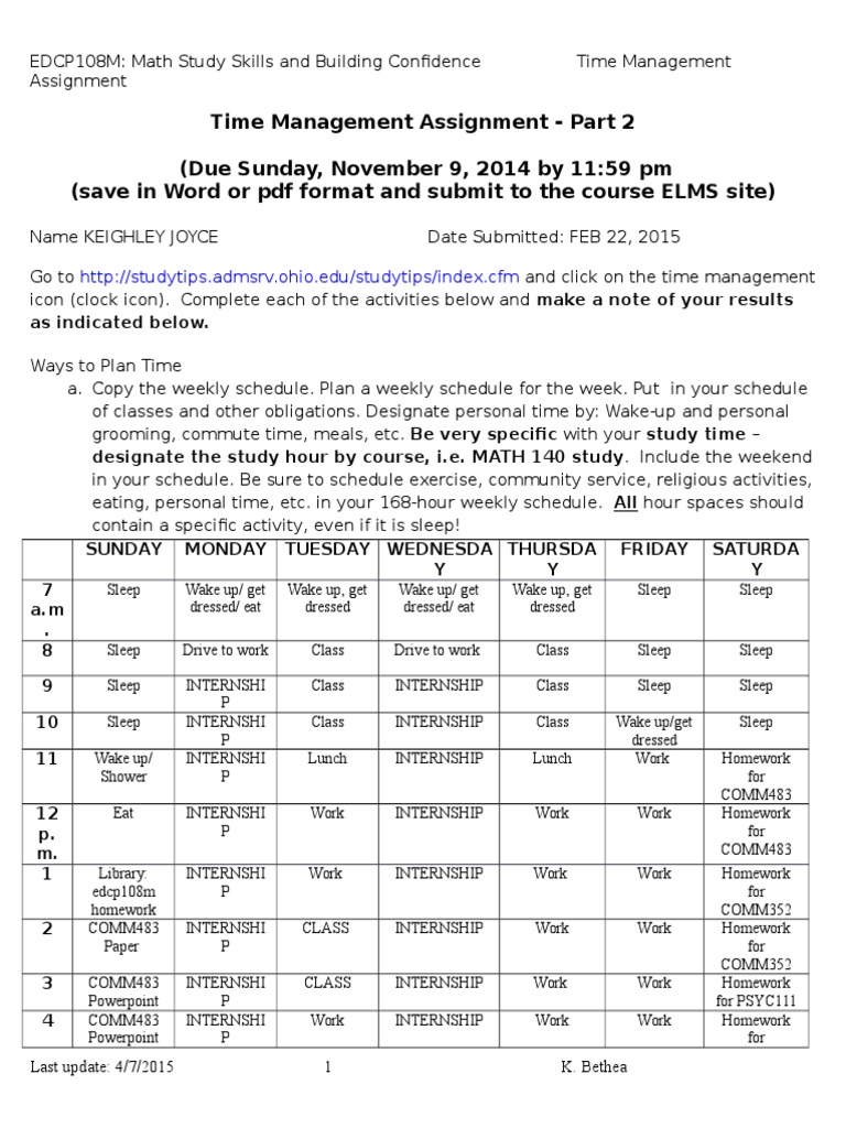 Time management worksheet for students pdf image