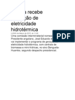 Angola Recebe Produção de Eletricidade Hidrotérmica