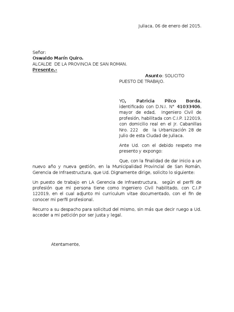 Solicitud de Trabajo Alcalde | Science | Ingeniería