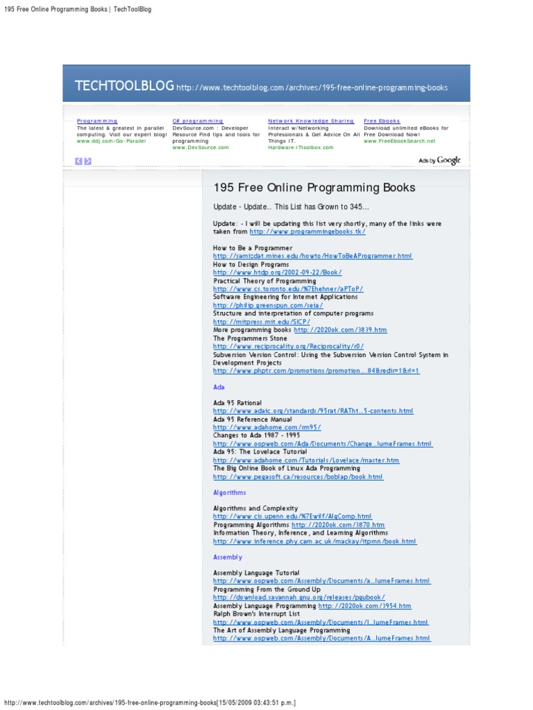 195 Free Online Programming Books - TechToolBlog | PDF | C++ | C  (Programming Language)