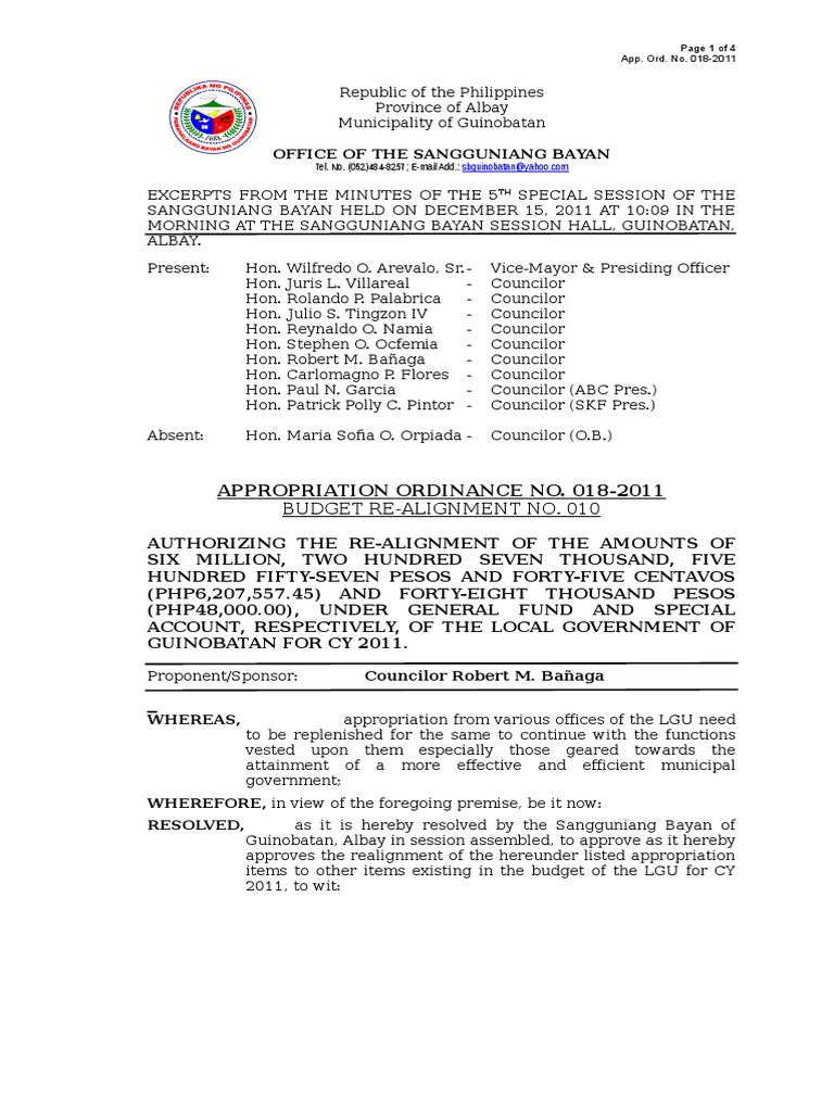 Guinobatan Fund Realignment Resolution | PDF | Economies | Business