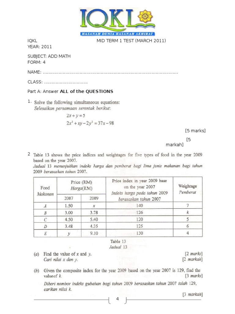 Contoh Soalan Spm Add Math Kertas 2 - Malacca f