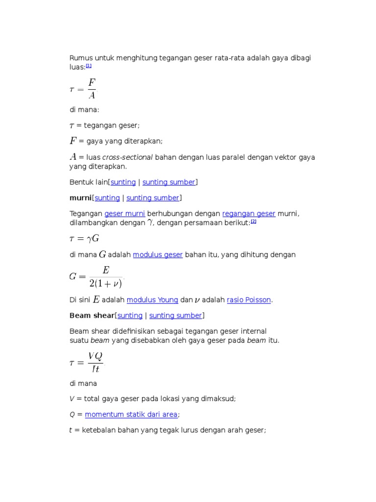 Rumus Untuk Menghitung Tegangan Geser Rata