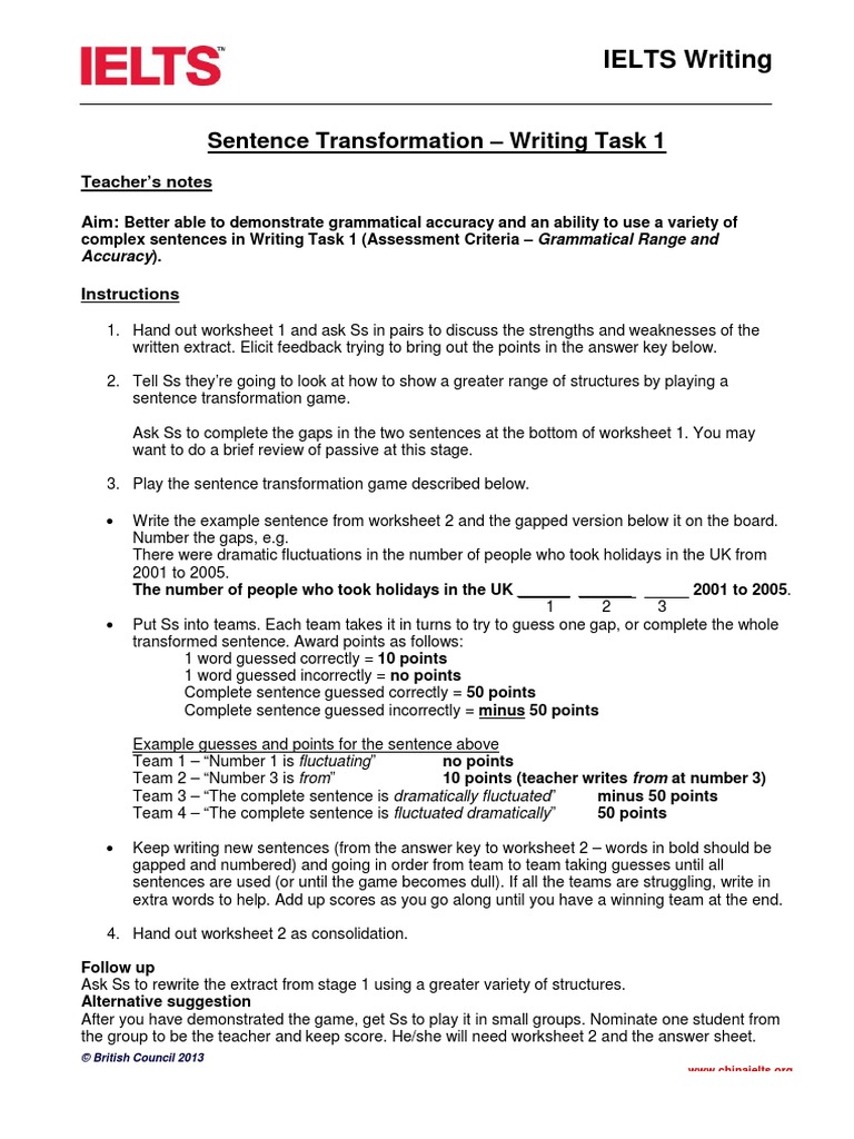 worksheet Sentence Transformation Worksheets writing task 1 sentence transformations linguistics verb