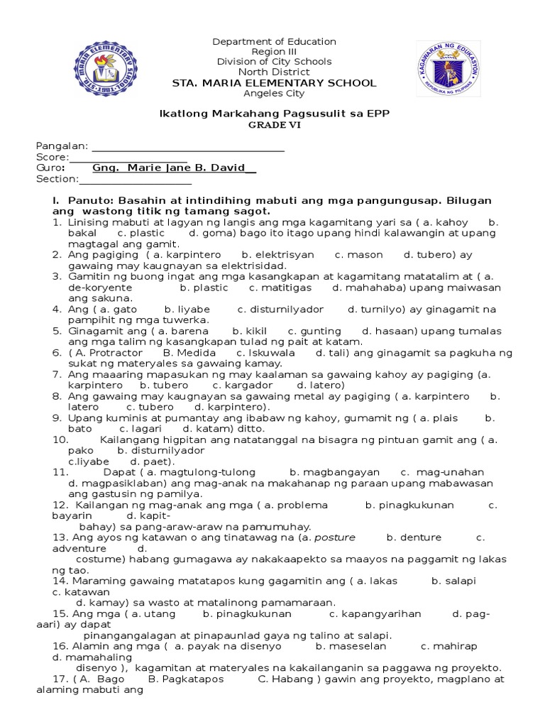 EPP 3rd Periodic TEST | PDF