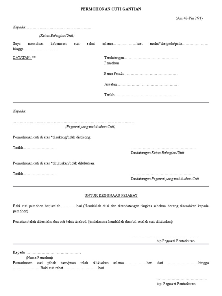 Borang Cuti Gantian Pdf