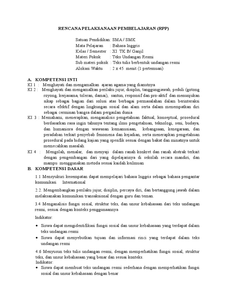Rpp Formal Invitation Xi Smkn 2 Batu