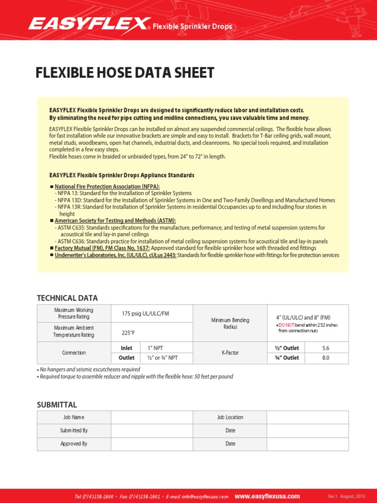 Easyflex Flexible Hose Datasheet PDF Fire Sprinkler System Home