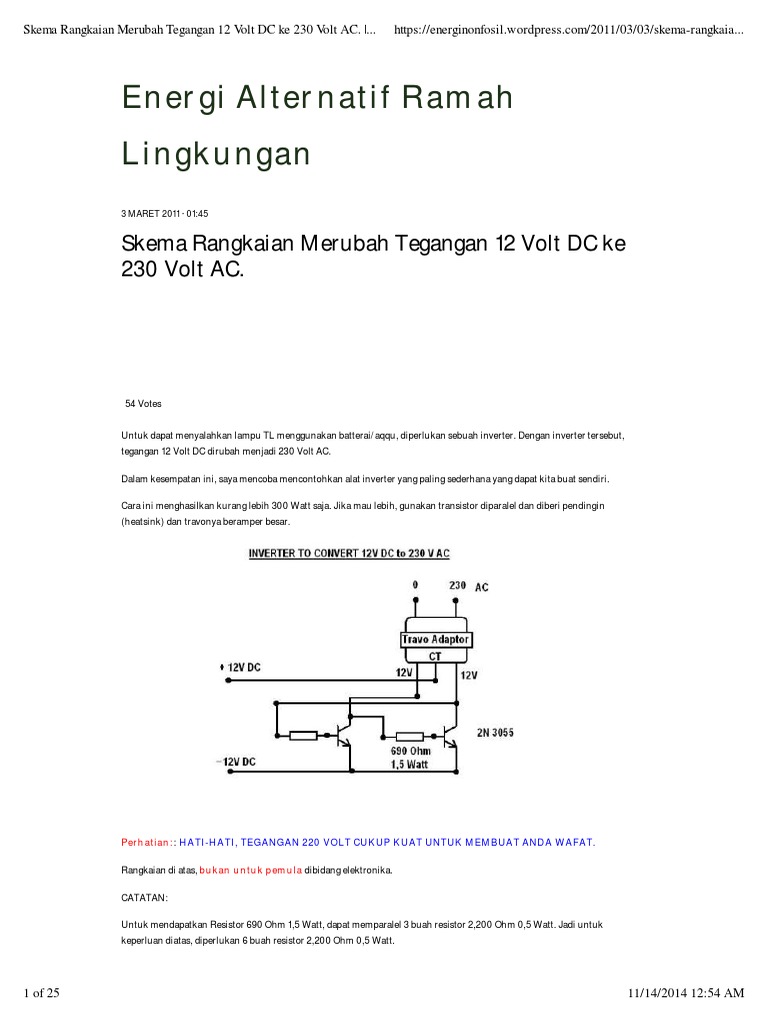 Skema Rangkaian Merubah Tegangan 12 Volt DC Ke 230 Volt AC