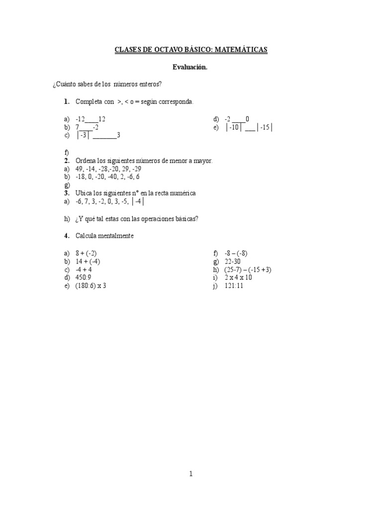 Clases de Octavo Básico | PDF | División (Matemáticas) | Multiplicación