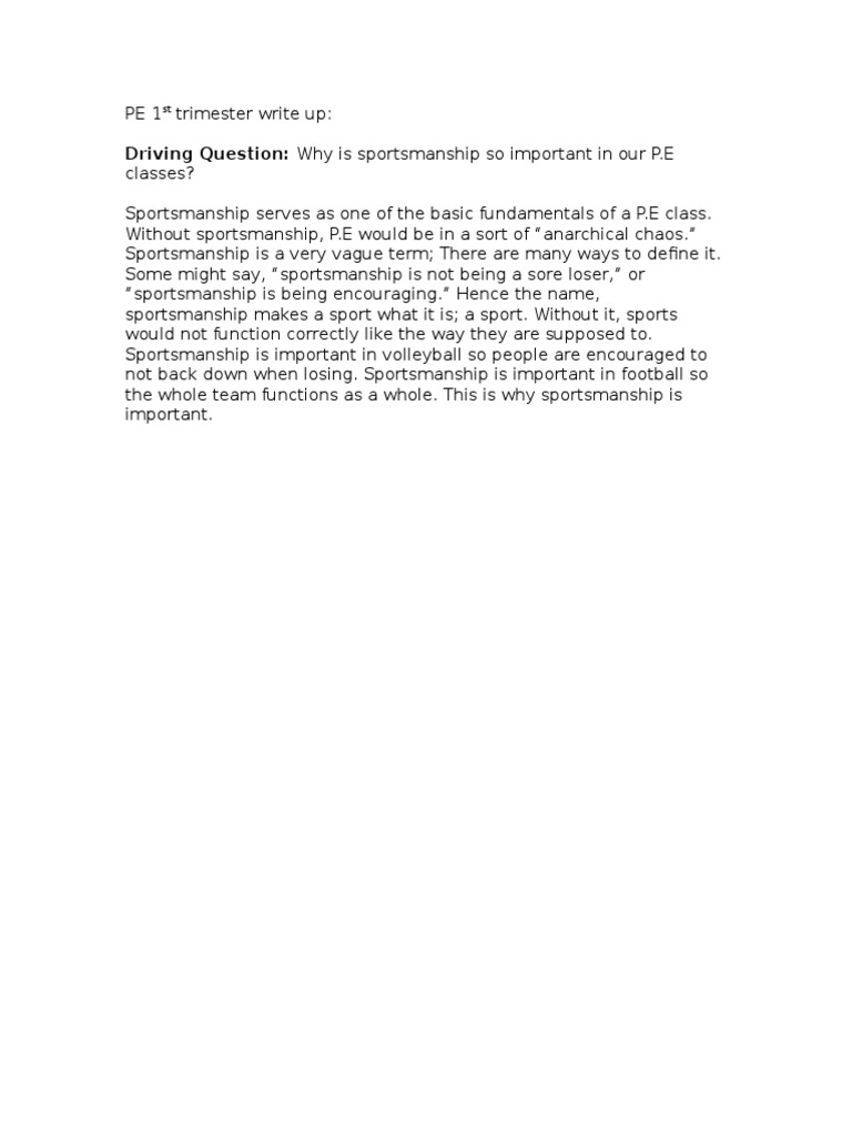 Pe 1st Trimester Write Up | PDF | Career & Growth | Self-Improvement