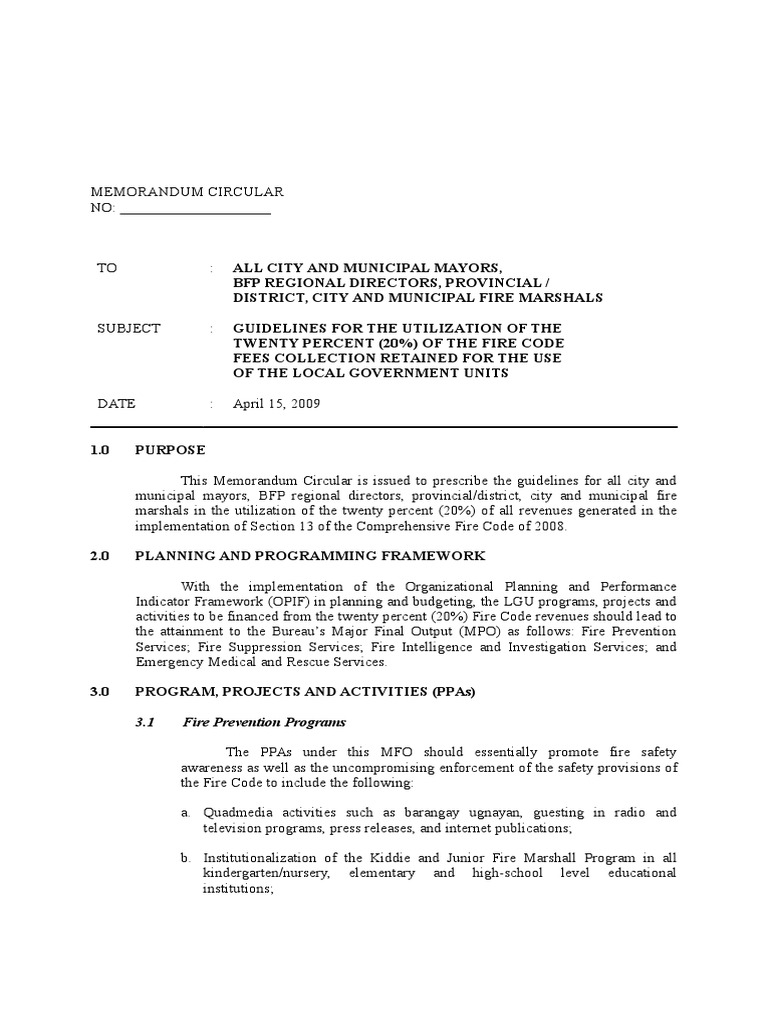 MemoGuidelines For 20 Fire Code Fees PDF Fire Safety Public Safety